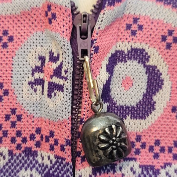 Vintage Dress Floral Paisley Purple Pink Korell Knits Zip Front With Bell 70s - Picture 4 of 10